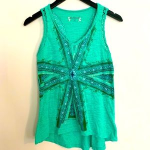 Green Geometric Print Tank-Top